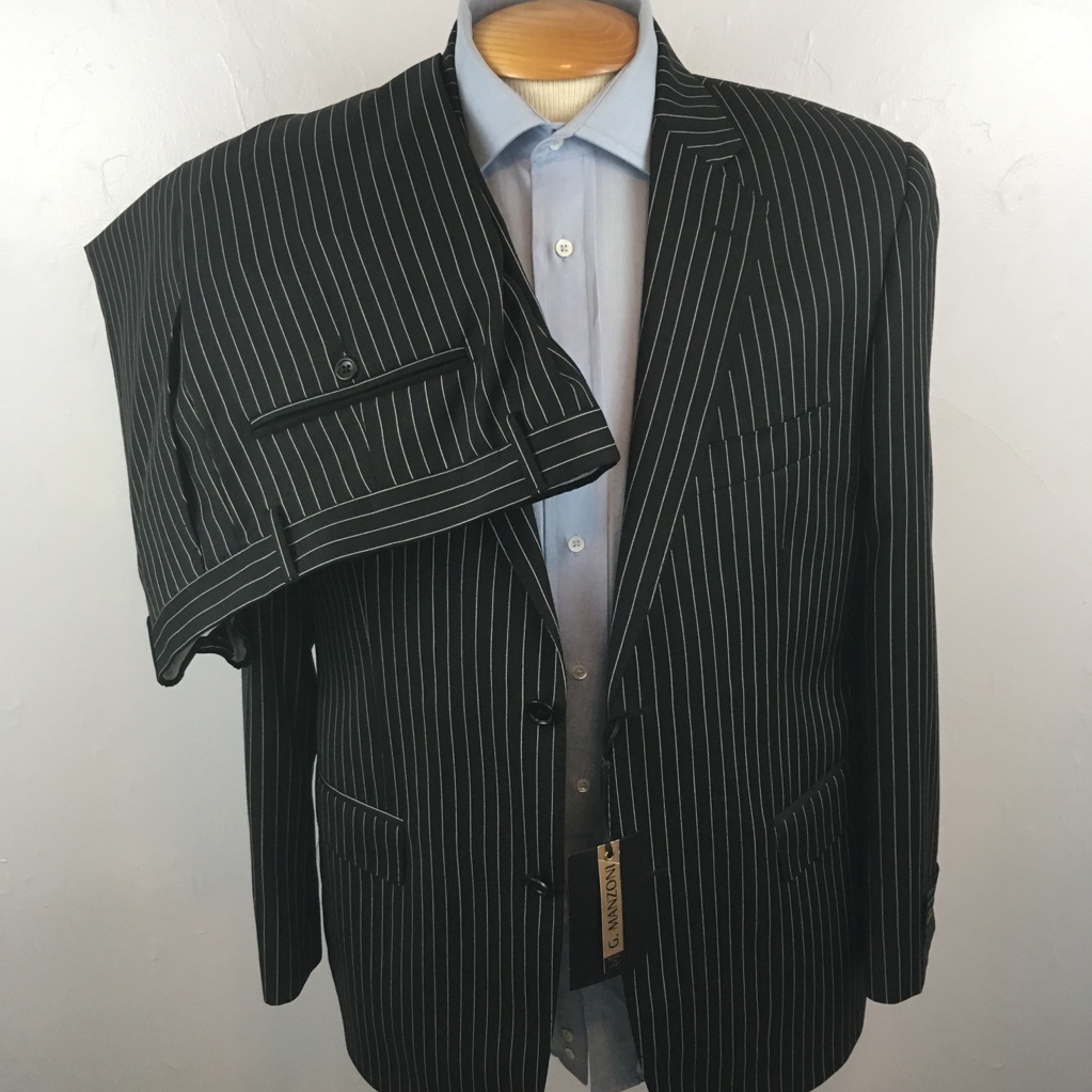 Gianni Manzoni 40s Mens Suit Black Stripes Italy Classic 2 Buttons New E0126